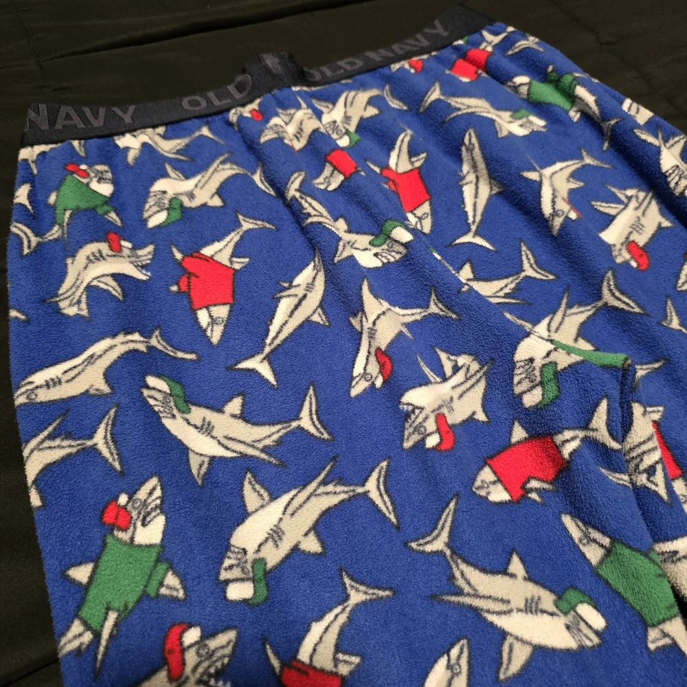 Old Navy Shark Pajama Pants Boys Size XL 14/16 Blue Fleece Cozy‎ Lounge
